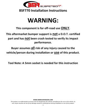 BMR Installation Instructions for BSF770