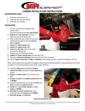 BMR Installation Instructions for CAB400