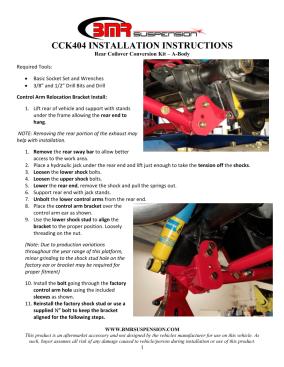 BMR Installation Instructions for CCK404
