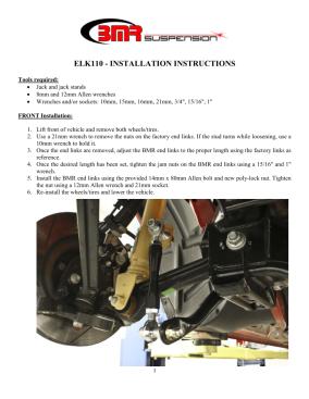 BMR Installation Instructions for ELK110