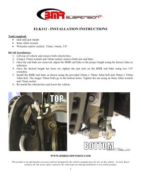 BMR Installation Instructions for ELK112
